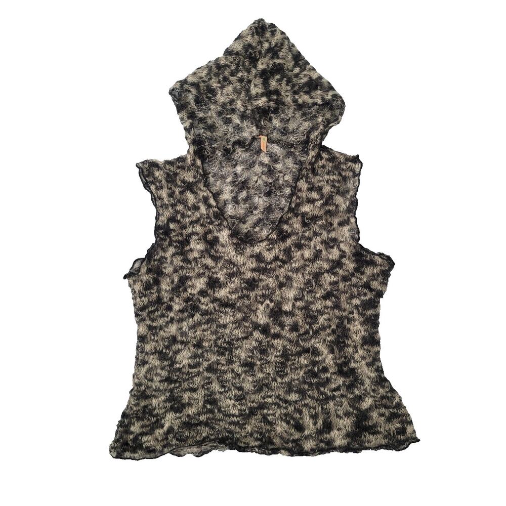 Y2k Susie Fuzzy Thin Knit Hooded Sweater Tank Top Size S Gray Fairy Grunge Twee